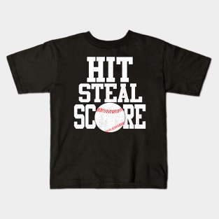 Hit Steal Score funny Baseball Player T Shirt Kids T-Shirt